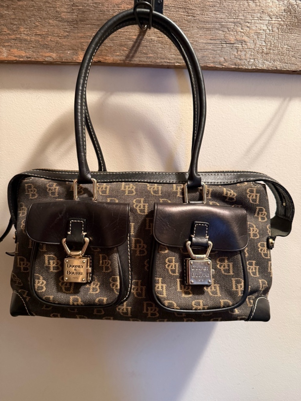 Dooney & Bourke Brown and Tan DB Monogram Satchel